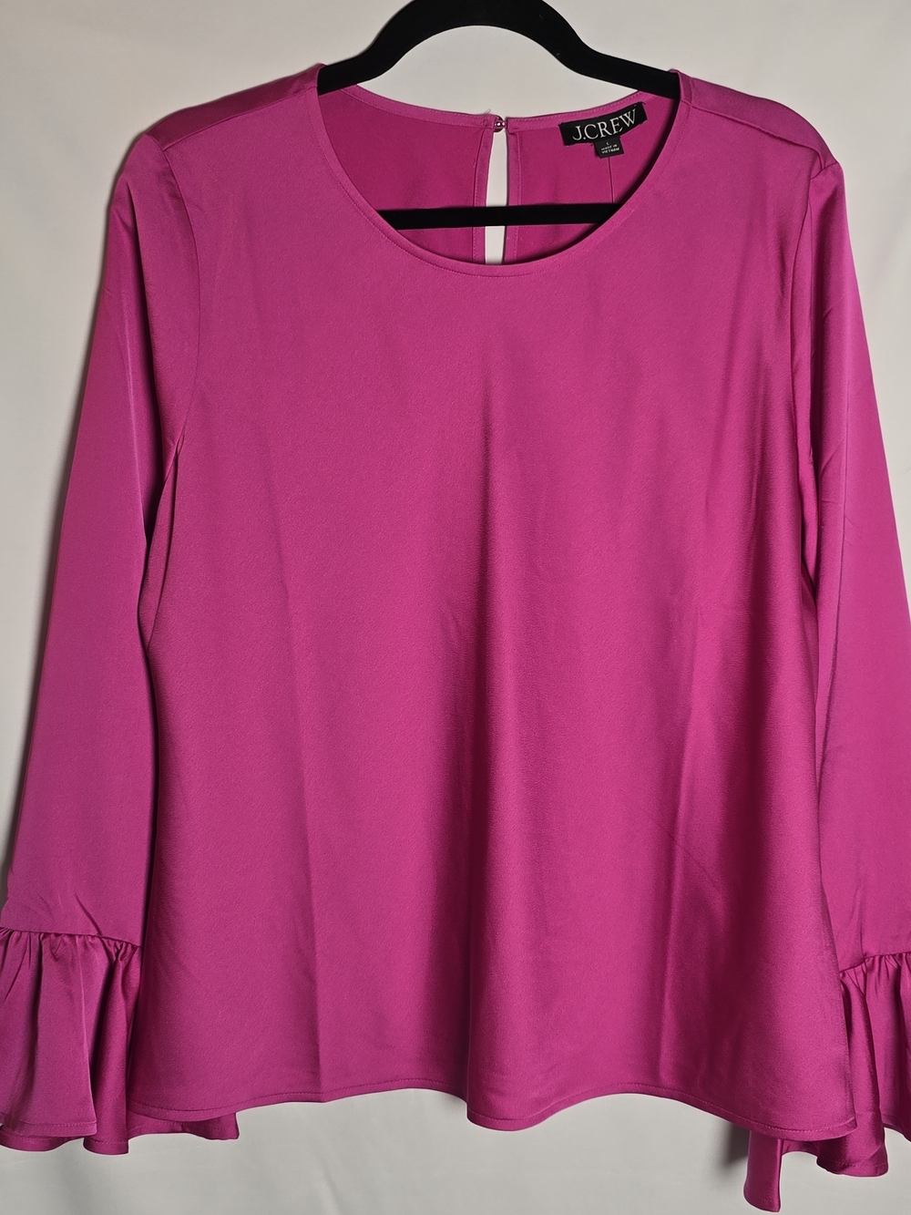 NWT J.Crew Pink Ruffle-Sleeve Winter Garden Top Keyhole Career Holiday, Sz L